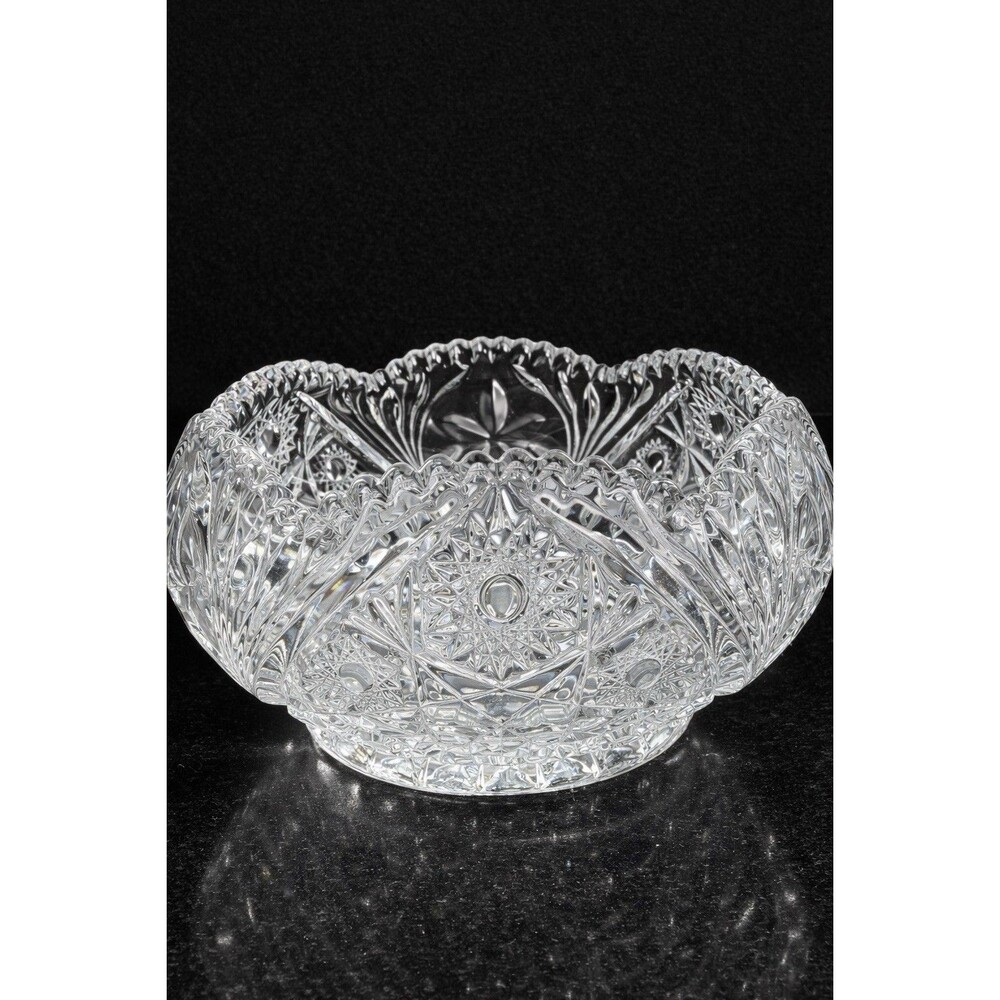 Vintage L.E. Smith Glass 346 Bowl Star and Daisy Pattern Sawtooth Rim 7.5" Clear